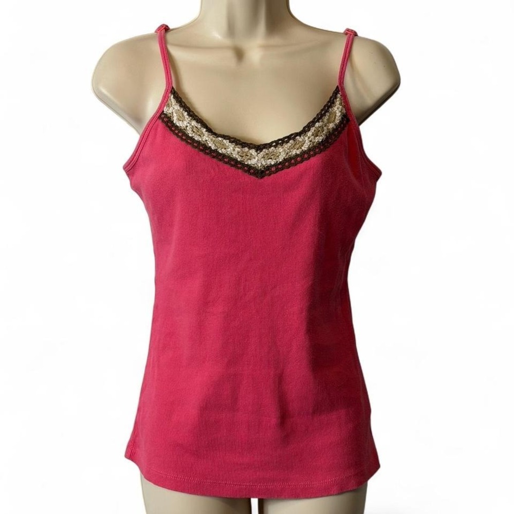 Vintage Y2K Arizona Jean Co‎ Hot Pink Crochet Trim Cami, Women's Size L.